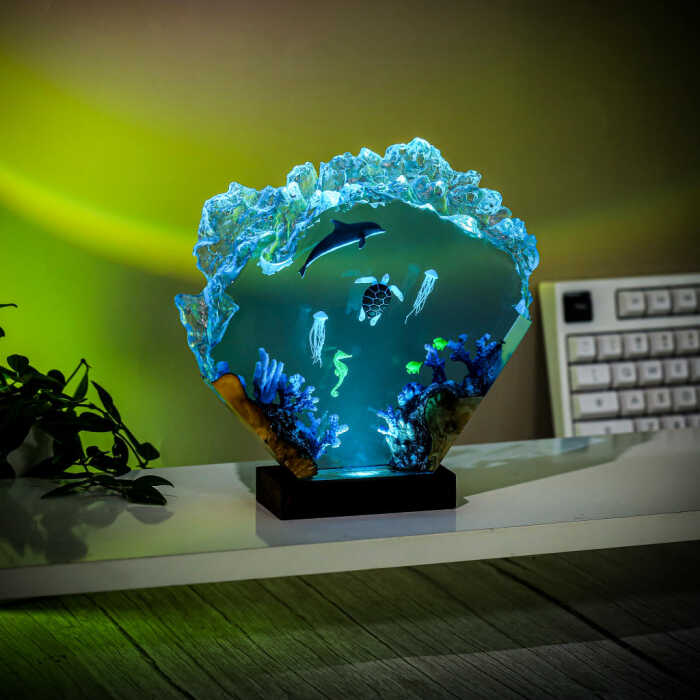 deep ocean handmade resin night light by EpoLume - detail photo 2