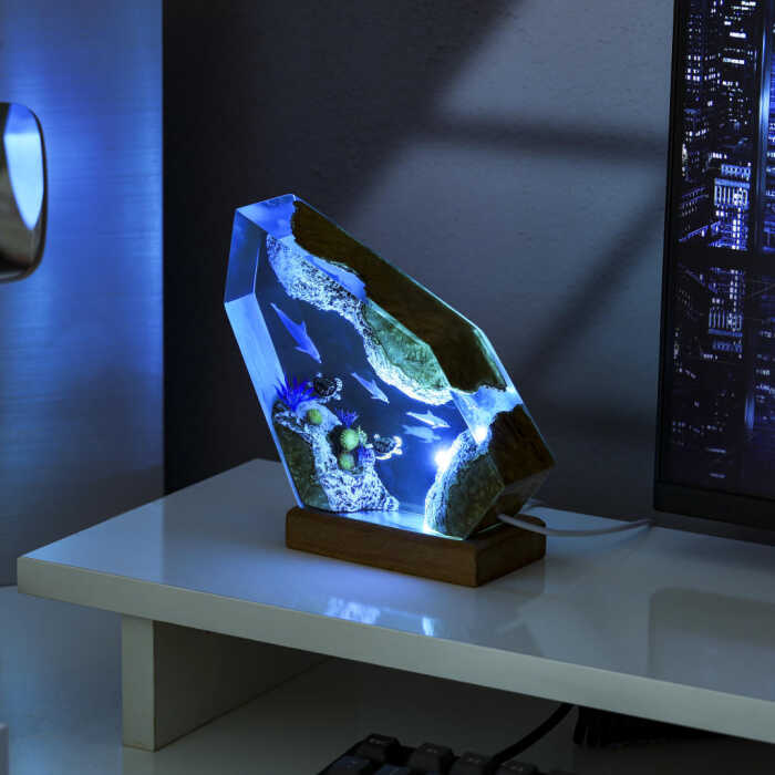 dolphin and sea turtles night light handmade resin night light by EpoLume - detail photo 1