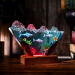 Inverted Triangle White Shark & Diver Epoxy Lamp - Image 3