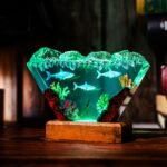 Inverted Triangle White Shark & Diver Epoxy Lamp - Image 4