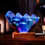 Inverted Triangle White Shark & Diver Epoxy Lamp - Image 7