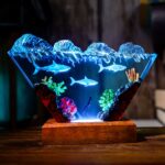 Inverted Triangle White Shark & Diver Epoxy Lamp