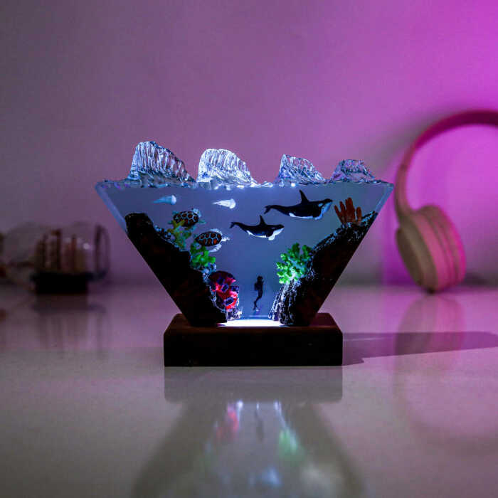 orca and sea turtle ver 2 handmade resin night light by EpoLume - detail photo 2