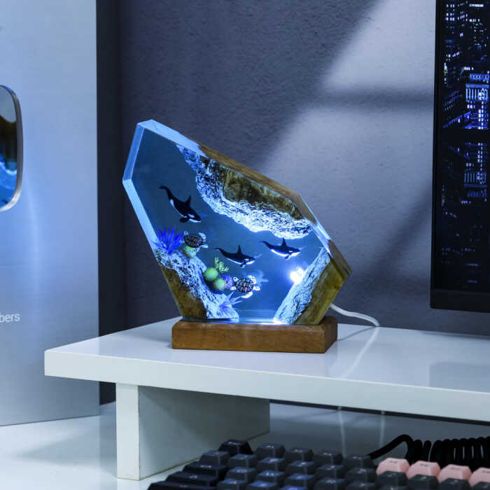 orca and sea turtle handmade resin night light by EpoLume - detail photo 2