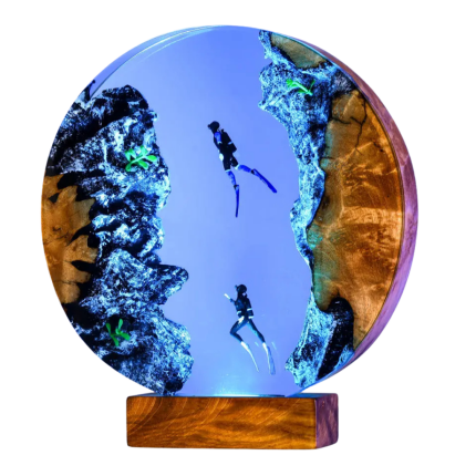 whale shark and couple diver handmade resin night light by EpoLume - product photo