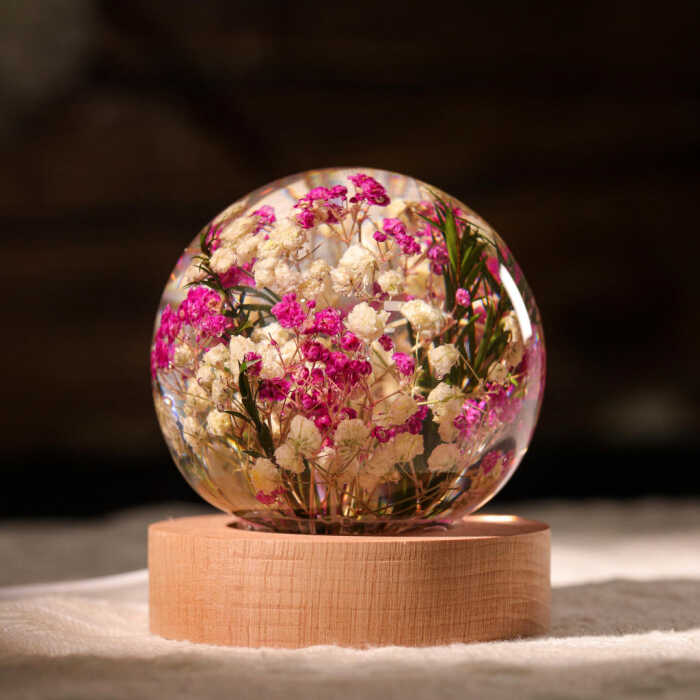 baby’s breath flower in glass night handmade resin night light by EpoLume - detail photo 2