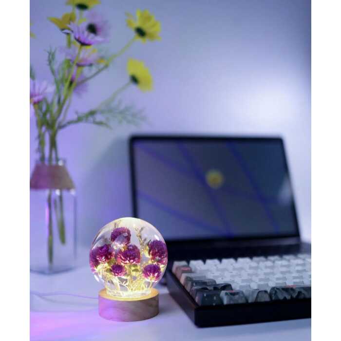 globe amaranth flower night handmade resin night light by EpoLume - detail photo 2