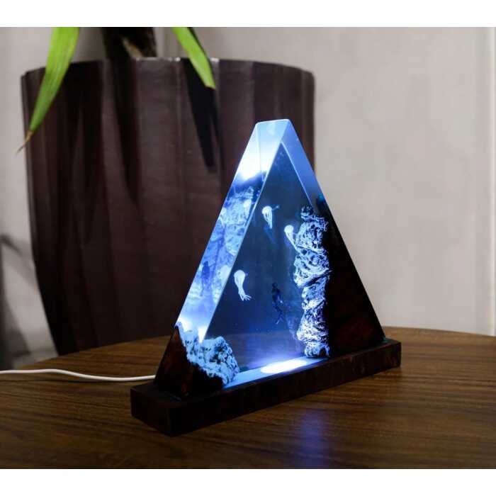 jellyfish and diver handmade resin night light by EpoLume - detail photo 2