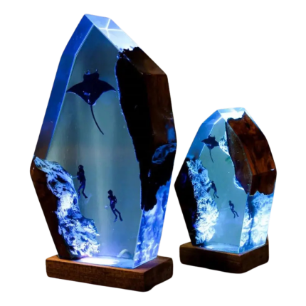 manta rays and diver handmade resin night light by EpoLume - product photo