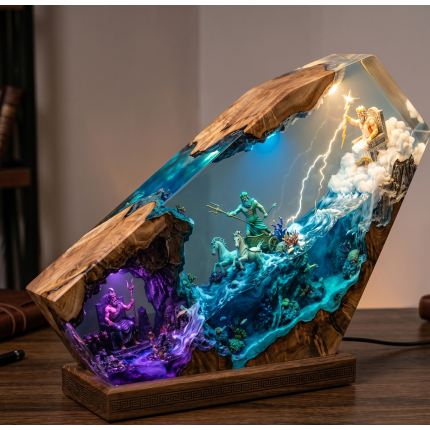 Greek Mythology 3-Tier Resin Lamp: Zeus, Poseidon, Hades Epic Diorama Night Light