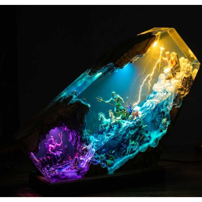 Greek Mythology 3-Tier Resin Lamp: Zeus, Poseidon, Hades Epic Diorama Night Light
