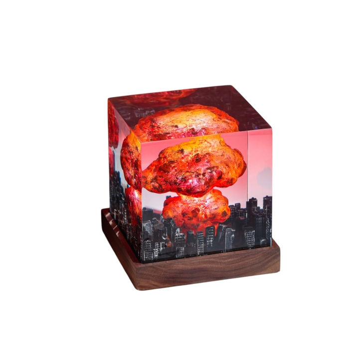 Detail view of Mushroom Cloud Epoxy Night Light handmade epoxy resin lamp