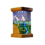 Detail view of Pink Cat Grass Scene Epoxy Night Light handmade epoxy resin lamp