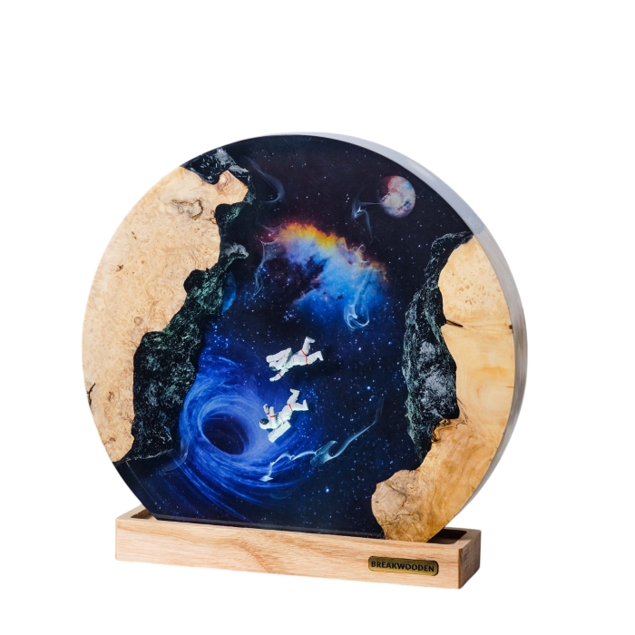 Detail view of Galaxy Astronaut Column Epoxy Night Light handmade epoxy resin lamp