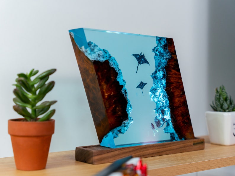 Handmade scuba diver epoxy night light for ocean lovers and divers