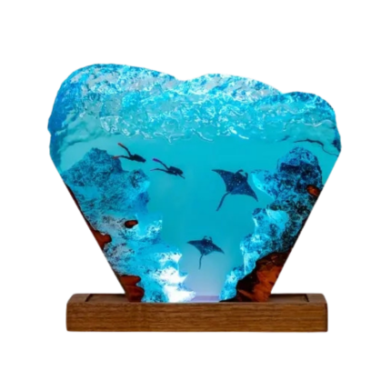manta ray and diver handmade resin night light by EpoLume - product photo