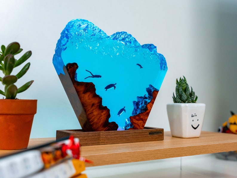 Manta ray and diver ocean night light for desk or shelf decor