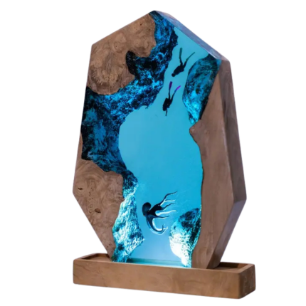 ocean animal scuba diver handmade resin night light by EpoLume - product photo