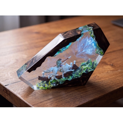 Fantasy Warrior Wolf epoxy night light detail 2