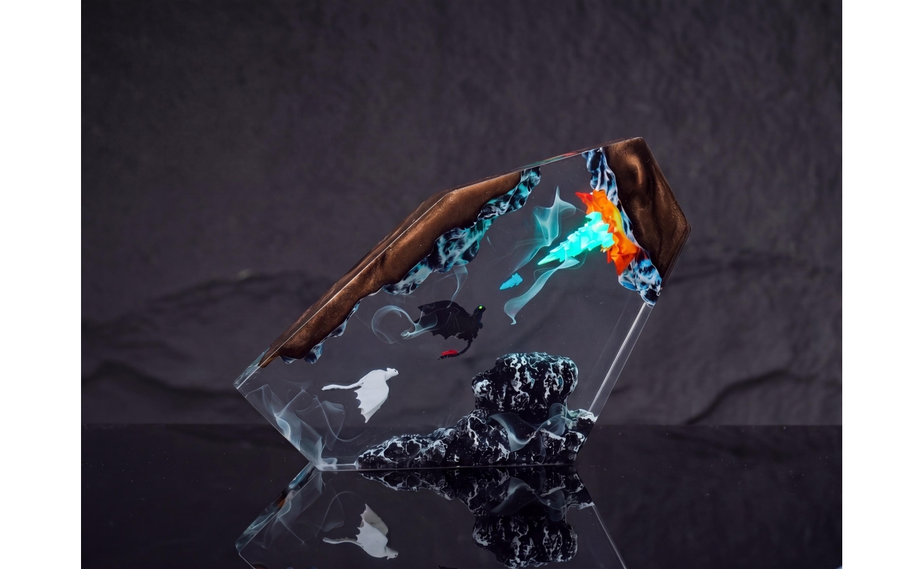 fire dragon night light handmade resin night light by EpoLume - product photo