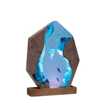 Detail view of Jellyfish Epoxy Night Light handmade epoxy resin lamp