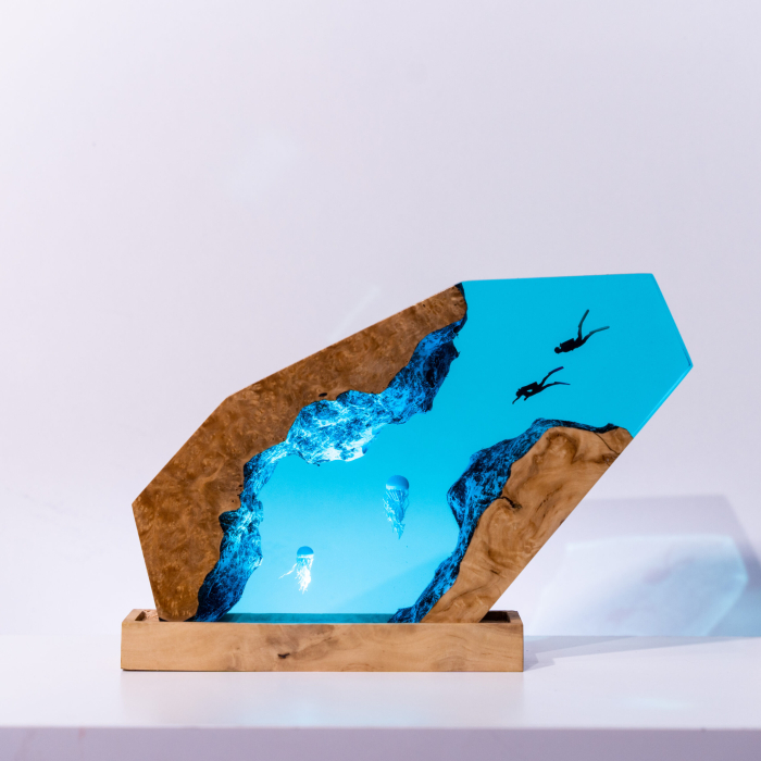 Detail view of Jellyfish Epoxy Night Light handmade epoxy resin lamp