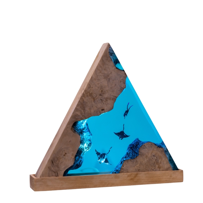 Detail view of Manta Ray Canyon Epoxy Night Light handmade epoxy resin lamp