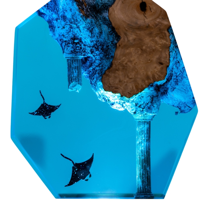 Detail view of Manta Ray Epoxy Night Light handmade epoxy resin lamp