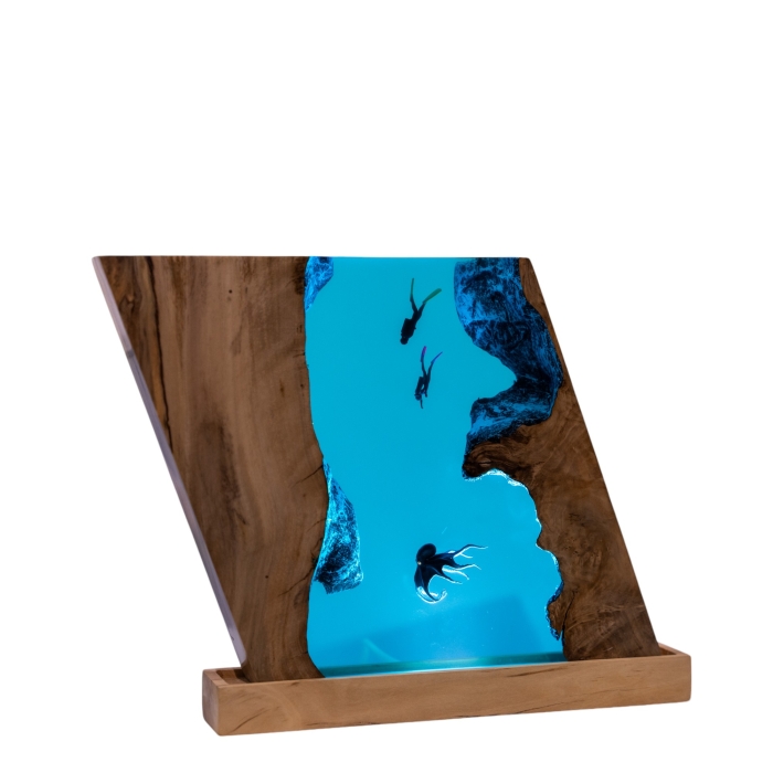 Detail view of Octopus Ocean Block Epoxy Night Light handmade epoxy resin lamp