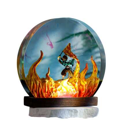 tanjiro hinokami kagura resin night light handmade resin night light by EpoLume - product photo