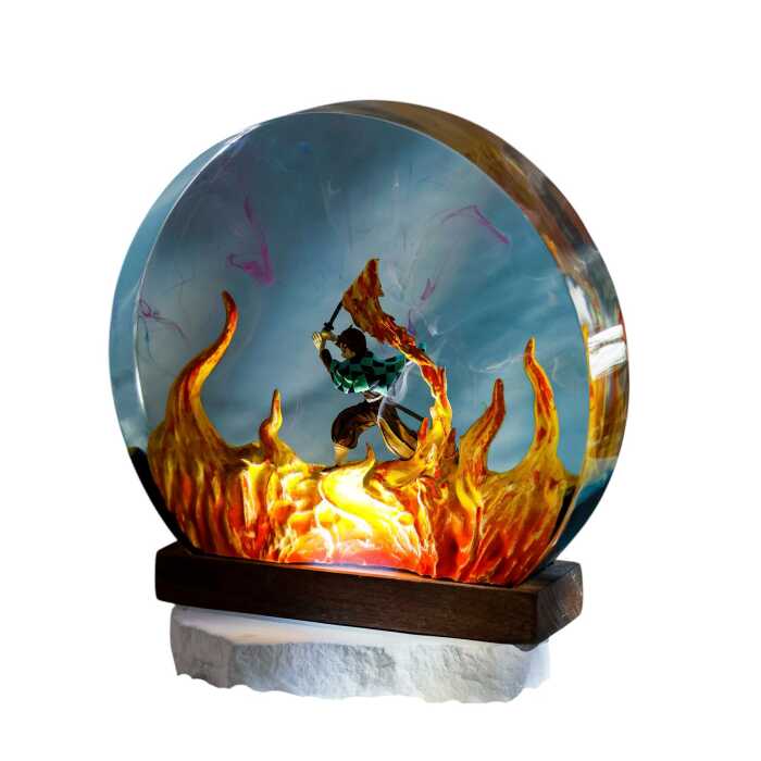 tanjiro hinokami kagura resin night light handmade resin night light by EpoLume - detail photo 1
