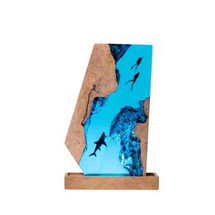 Detail view of Shark Crystal Block Epoxy Night Light handmade epoxy resin lamp