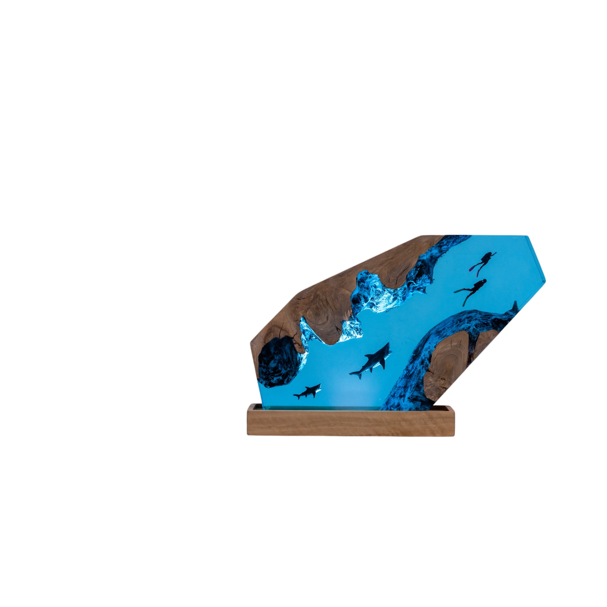 Handmade shark epoxy resin night light with detailed ocean scene