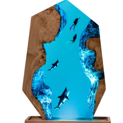 Detail view of Shark Epoxy Night Light handmade epoxy resin lamp