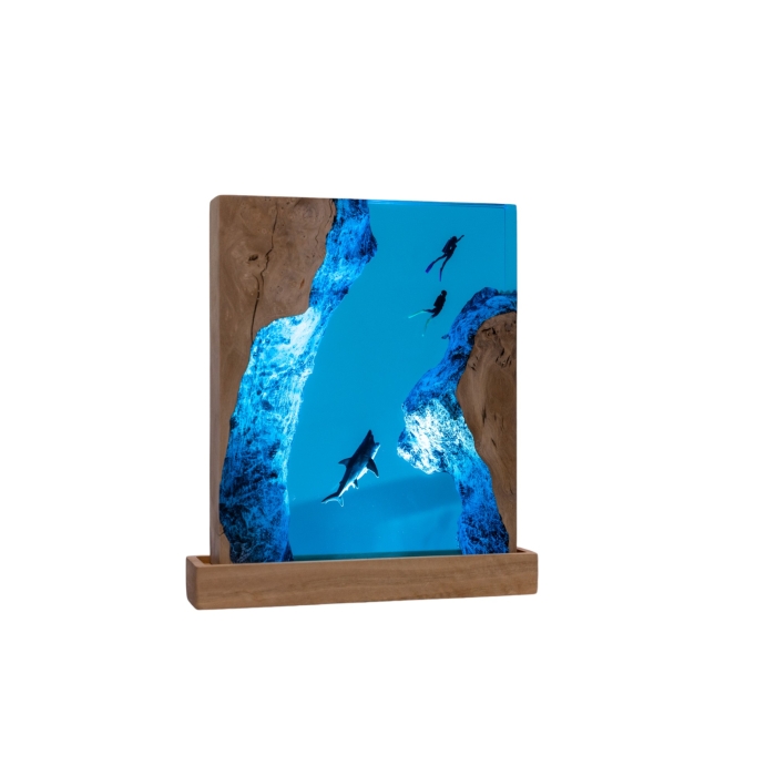 Detail view of Shark Cylinder Epoxy Night Light handmade epoxy resin lamp