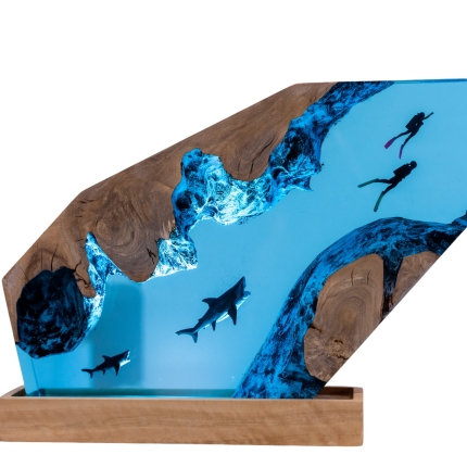 Detail view of Shark Epoxy Night Light handmade epoxy resin lamp