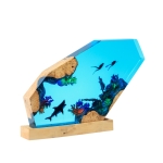 Detail view of Shark and Shipwreck Epoxy Night Light handmade epoxy resin lamp