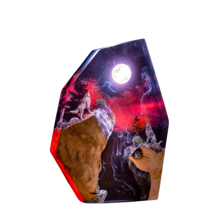 Red and Black Wolf Epoxy Night Light handmade epoxy resin night light