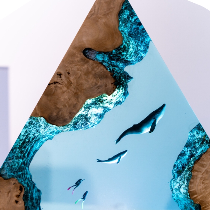 Detail view of Whale Canyon Epoxy Night Light handmade epoxy resin lamp