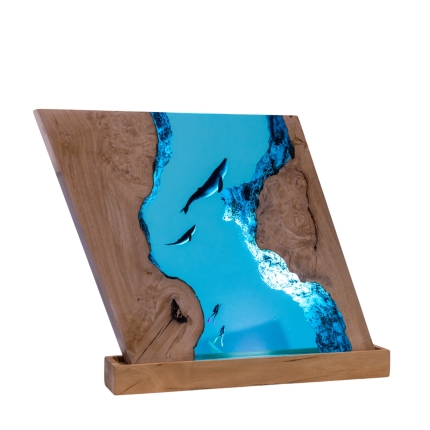Whale Ocean Block Epoxy Night Light handmade epoxy resin night light